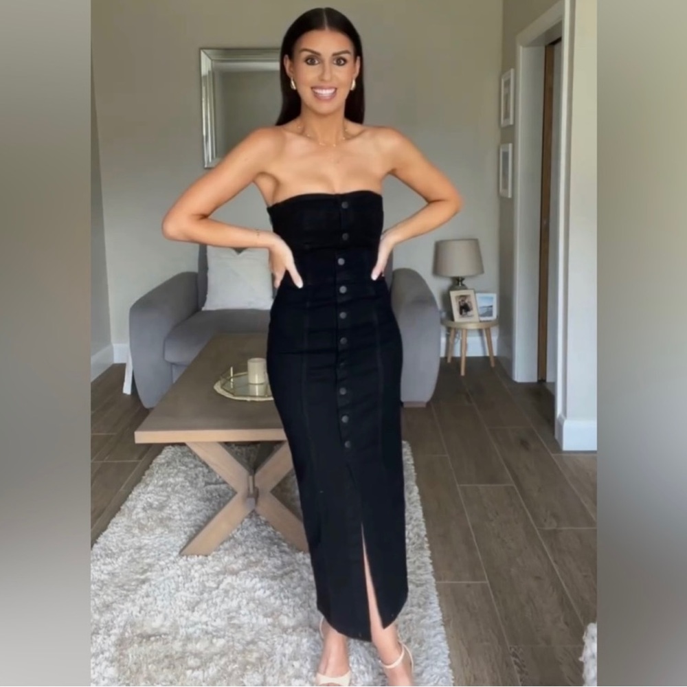 New Zara Denim Bustier Black Strapless Dress 6045/047 Small